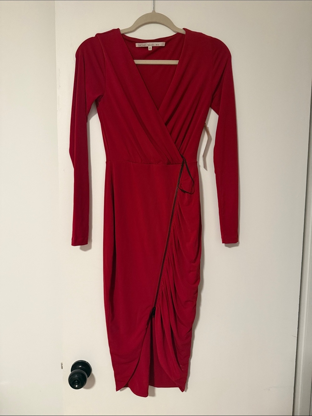 RACHEL Rachel Roy Crimson Wrap-Front Long Sleeve Midi Dress
